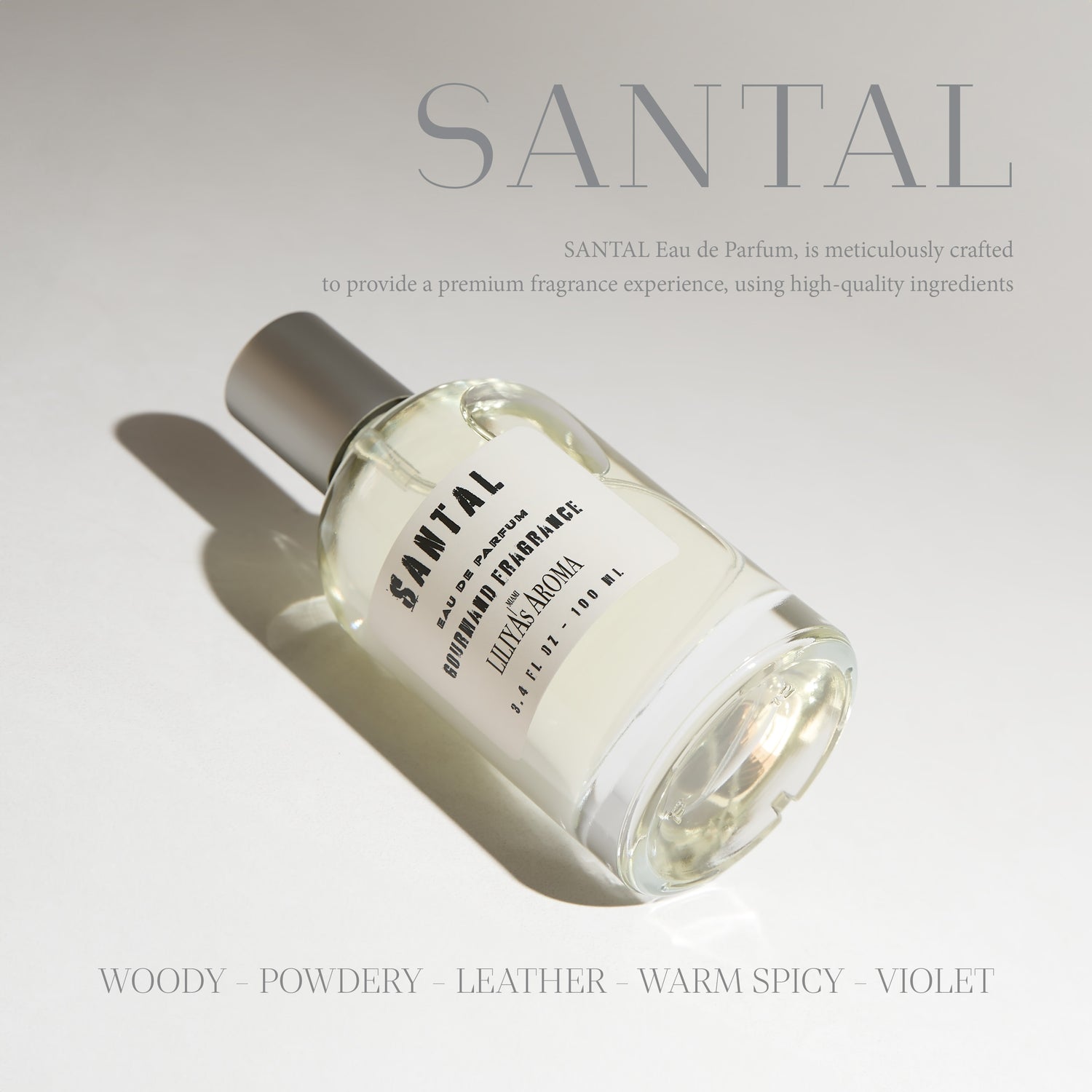 SANTAL Eau de Parfum, Gourmand Fragrance, VEGAN - Paraben Free, 3.4 Fl Oz