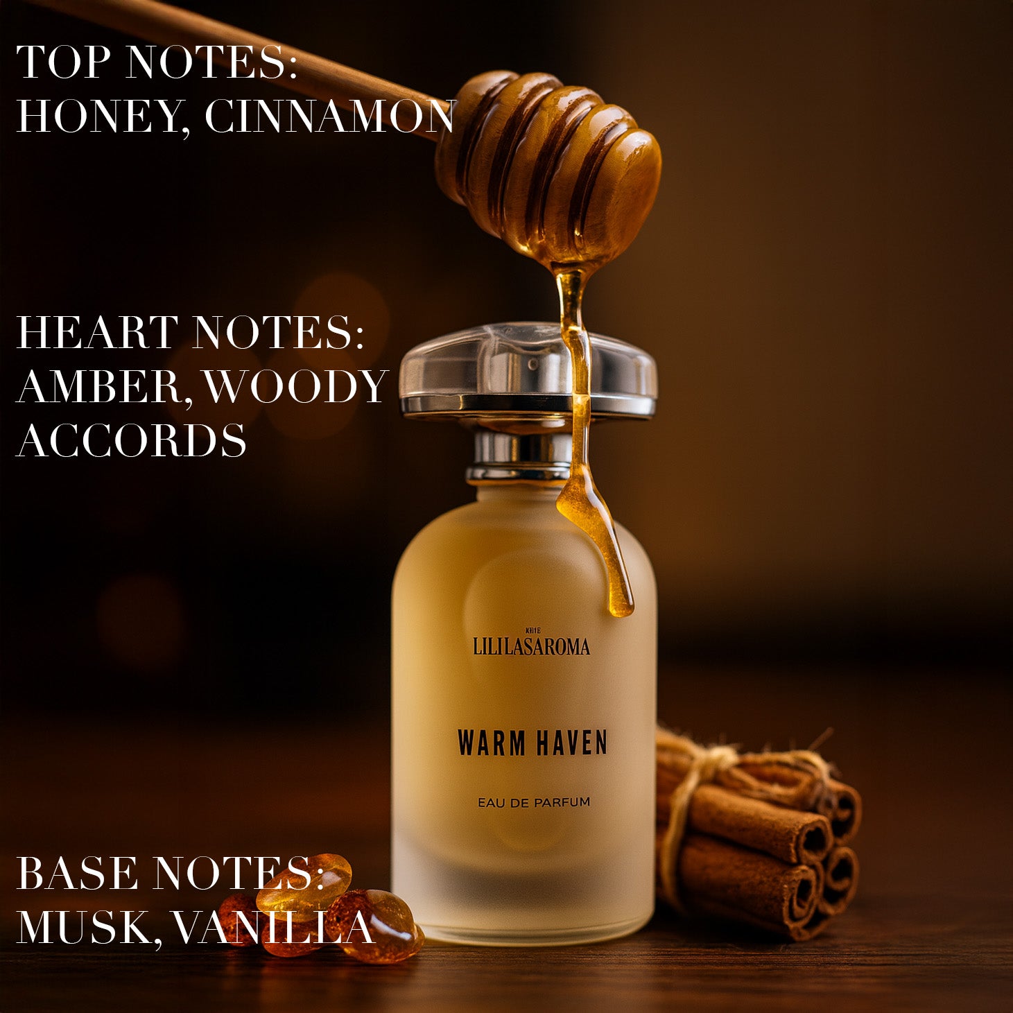 Warm Haven Eau de Parfum – Honey, Cinnamon, Vanilla Perfume, Gourmand Woody Amber Scent - 3.4 Fl Oz