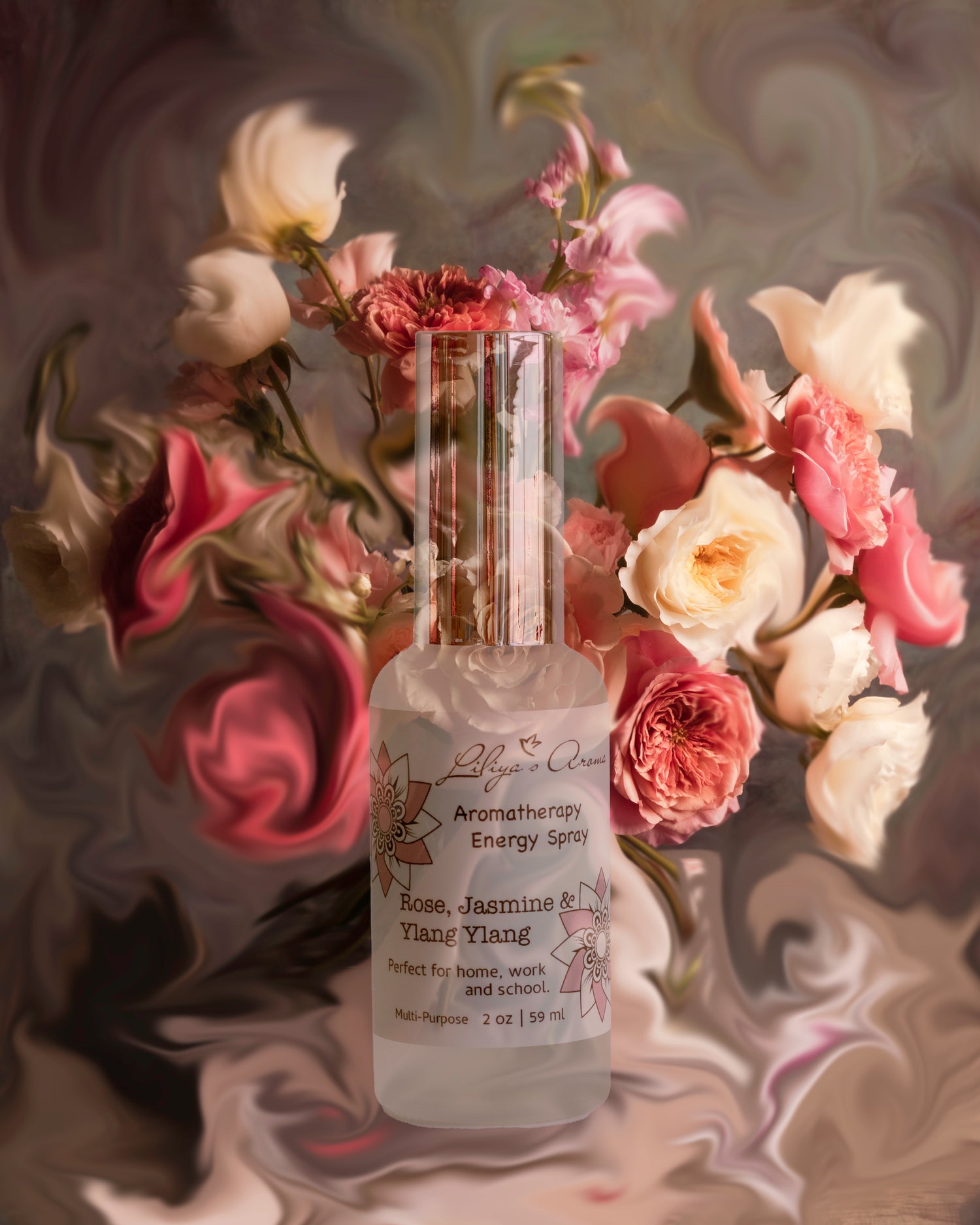 Rose, Jasmine &amp; Ylang Ylang Pure Essential Oils. Aromatherapy Energy Spray